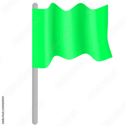 A waving green flag on a grey pole isolated illustration , green flag graphic design element
