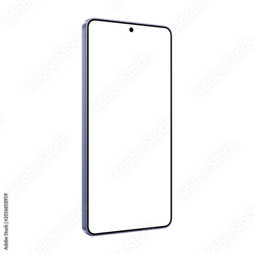Cobalt violet smartphone mockup template without background and screen. Isometric and isolated png image