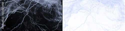 Quadro su tela Electric lightning bolt strikes with smoky dark abstract background high voltage energy power effect