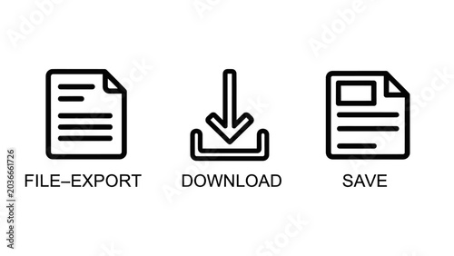 File export download and save document icons with download document interface isolated transfer management retrieval function navigation computer pictogram minimalist standard business
