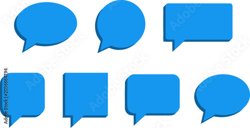 Fotografía Blue Speech Bubble Icon Collection Featuring Rounded and Square Chat Symbols for