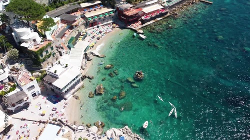 High altitude aerial capture of Capri coastline and Marina Piccola summer scenery