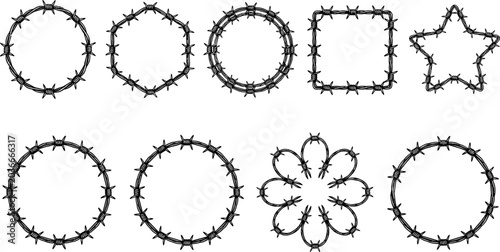 Photos Barbed Wire Frame Collection Featuring Circular, Square and Star Shaped Security