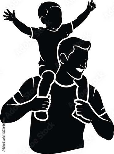 Father Carrying Child On Shoulders Silhouette
