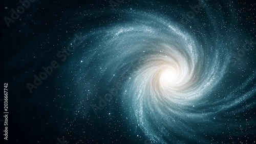 Majestic spiral galaxy spinning in the vastness of space. Swirling arms of stars, gas, and cosmic dust rotate around a bright galactic core