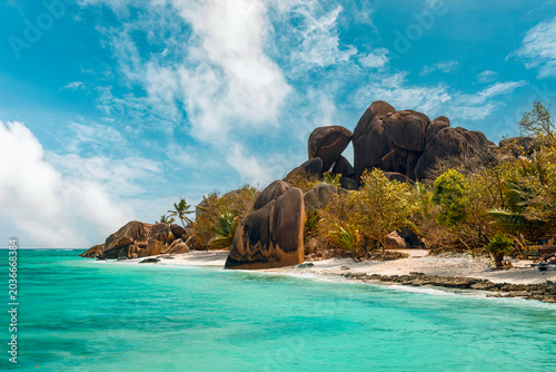 Foto Granite Boulders at Anse Source d'Argent Beach, La Digue, Seychelles
