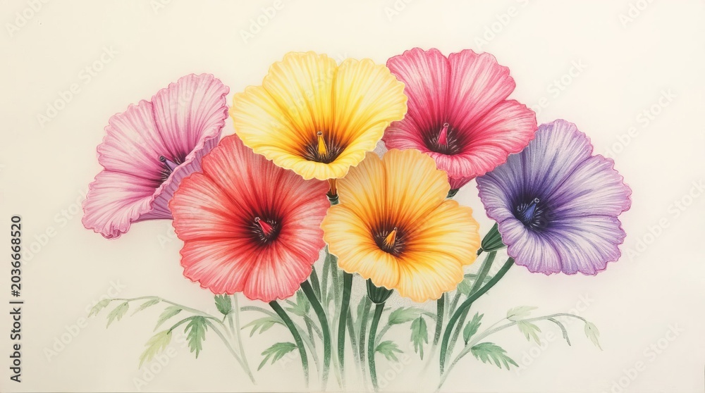 Fototapeta premium Beautiful bouquet of colorful watercolor flowers on a soft background.