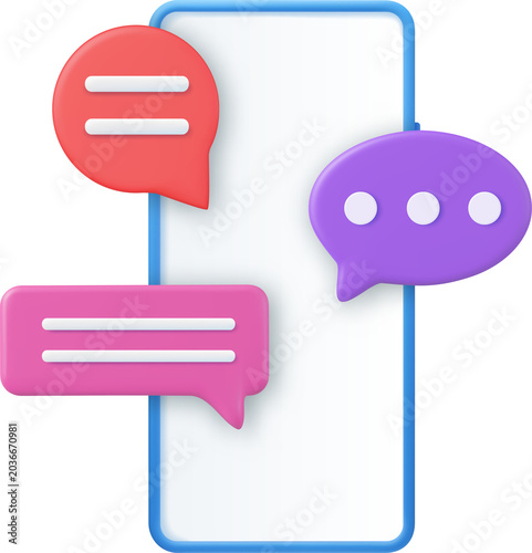 3D render smartphone with floating chat