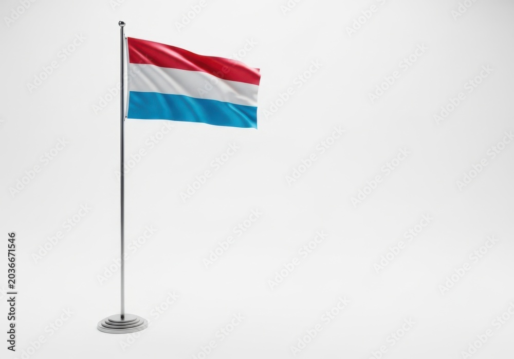 Fototapeta premium Luxembourg flag waving on a flagpole isolated on white background