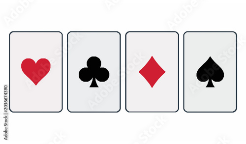 Photography Flat Four Aces Playing Card Suit Icons Vector for Poker Casino and Las Vegas Gam