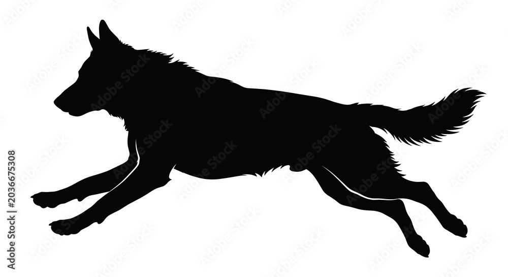 Naklejka premium Dog silhouette. Vector silhouette of dog on white background. black dog isolated on white background. cutout dog. hand drawn design. vector illustration.