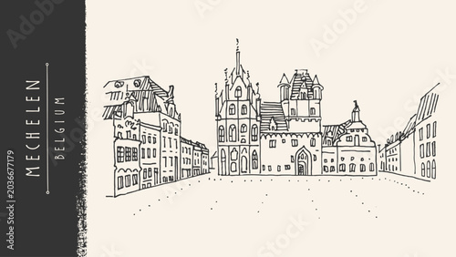 Canvastavla Mechelen Belgium travel sketch postcard