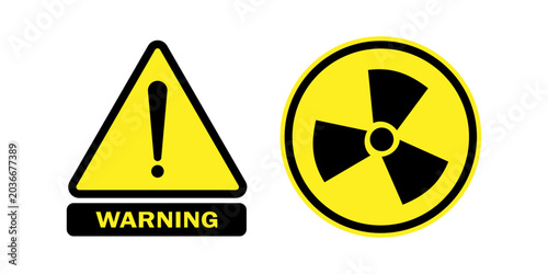 Warning and radiation symbols on white background for safety and hazard alerts danger. Resizable and Editable. EPS, 10.