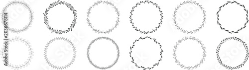 Collection of laurel wreaths and floral frames in black vector illustration on white background