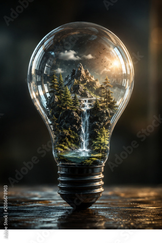 Surreal Miniature World Inside a Glass Light Bulb