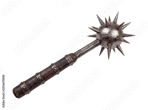 Obraz na płótnie Medieval flail with spiked head, isolated on transparent background