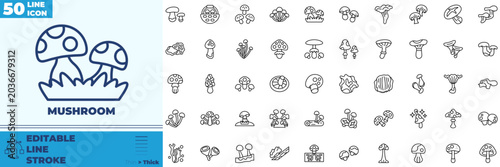 Quadro su tela Mushroom Line Editable Icons set