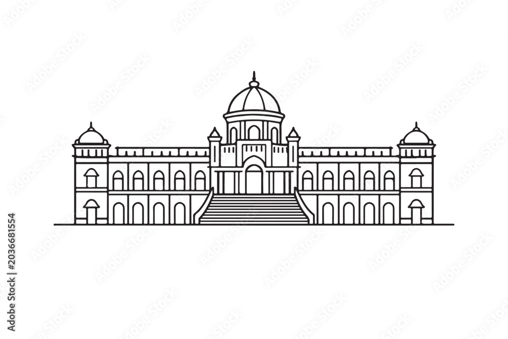 Obraz premium Line art vector of Ahsan Manjil Pink Palace Dhaka Bangladesh for tourism poster and architecture design