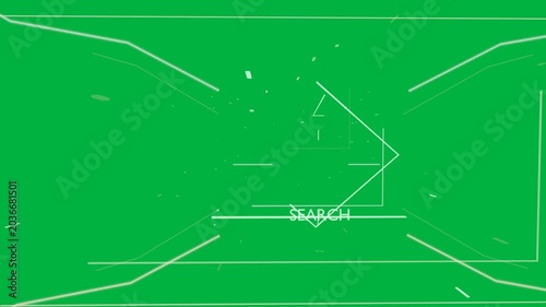 Lines closing, forming HUD frames, gathering dots, showing SEARCH CRAWL or  or CACHE transparent