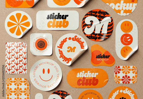 Assorted Sticker Sheet Layout Mockup