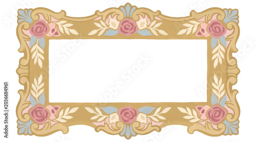 Ornate Baroque Gold Floral Rose Frame Border, PNG Transparent Background