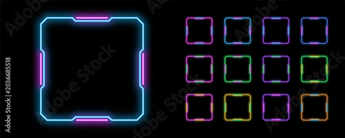 Tableau sur toile Bicolor outline neon square frame, vector set