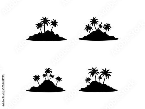 Silhouettes of tropical palm trees on a beach island at sunset vector illustration