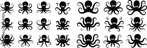 Bild auf Leinwand Silhouette Collection of Various Octopus Poses cephalopod