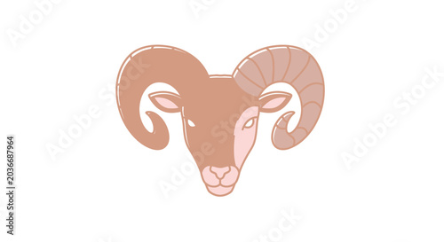 Quadro su tela Brown Ram Head with Curly Horns.