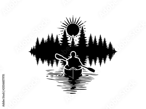 Christmas Beach Silhouette Illustration of a Woman and Man by the Sea
