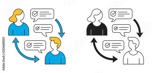 Foto Communication feedback loop icon set vector, person icons teamwork collaboration