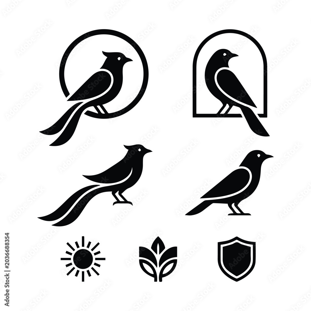 Fototapeta premium Bird icons in circle and arch window set