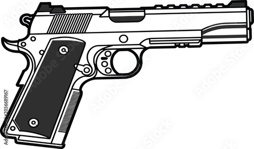 Canvas Print Line Art Illustration of a Semi- Automatic Pistol handgun