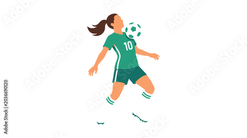 Female Soccer Player Illustration With Ball Vector Graphic On White Background