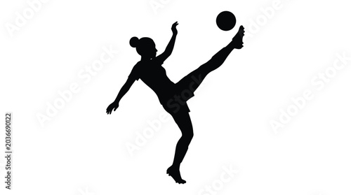 Soccer player silhouette against a white background dynamic action pose