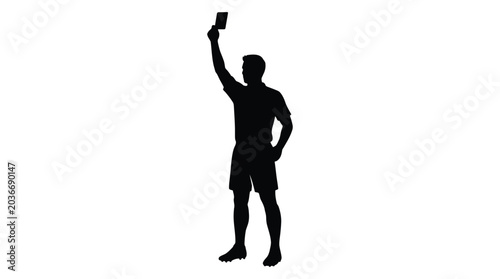 Φωτογραφία Referee Silhouette Holding Red Card Against White Background