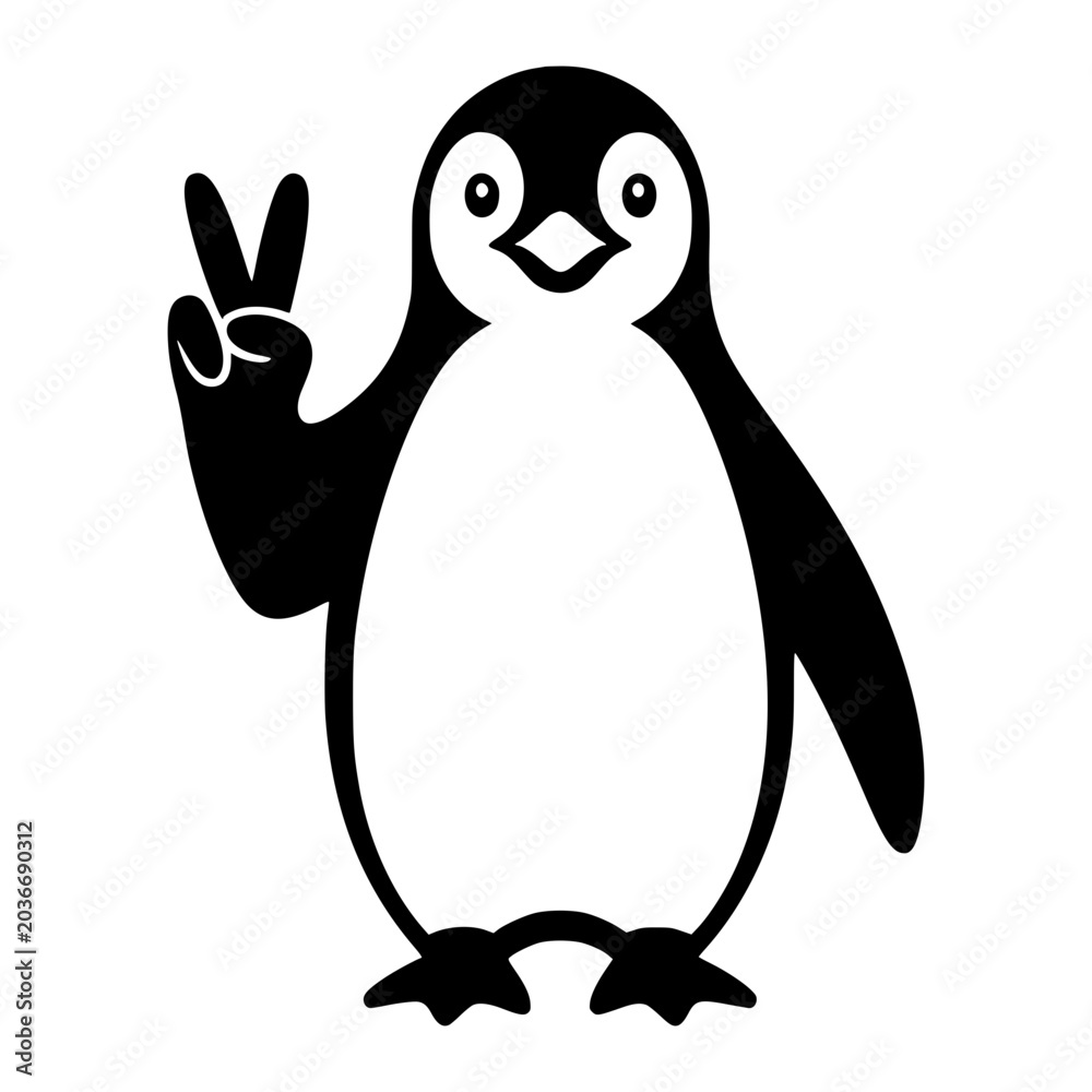 Fototapeta premium Penguin Peace Sign Illustration