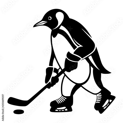 Sticker Penguin Playing Hockey