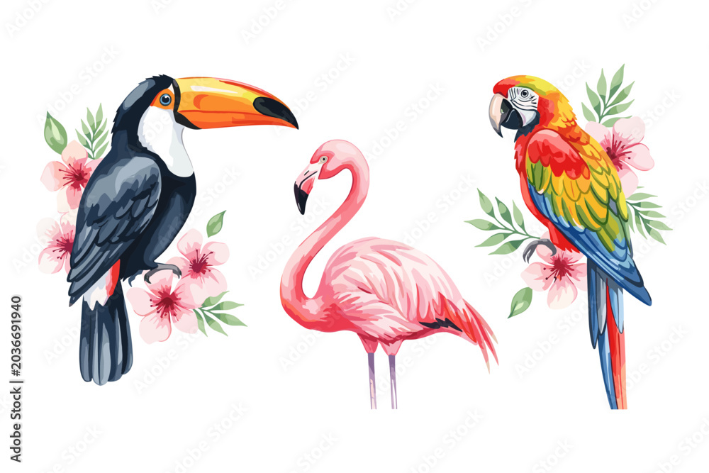 Fototapeta premium Tropical Birds and Flowers