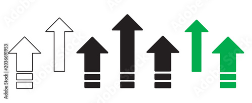 Photos Growth arrow vector icon set, level up upgrade and upward progress symbols for f