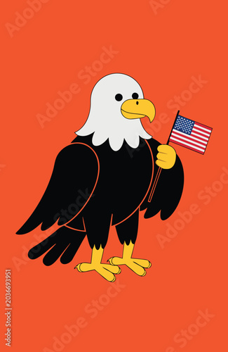 Adobe Illustrator Artwork Bald eagle holding American flag with laurel branch
