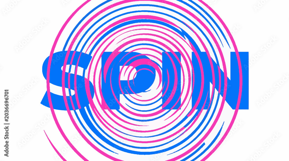 Fototapeta premium Spin word typography with concentric circular lines in blue and pink