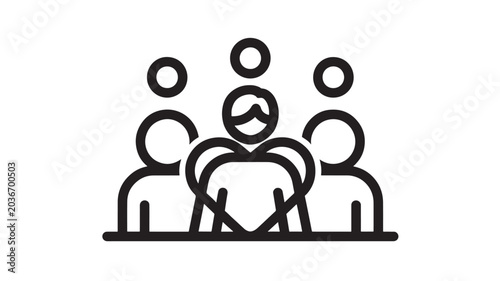 Fotografia People Group Icon with Heart Gesture Symbol, Simple Black Outline on White Backg