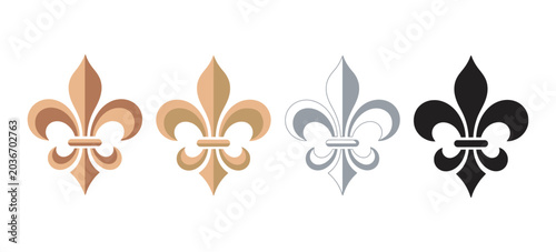 Quadro em tela Fleur de lis icon vector set, gold silver bronze black heraldic royal lily emble