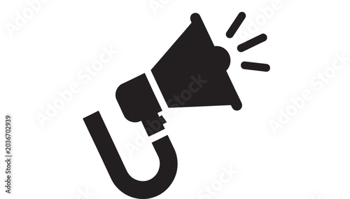 Tableau sur toile Megaphone Icon with Sound Waves Illustration Featuring Black, White, Communicati