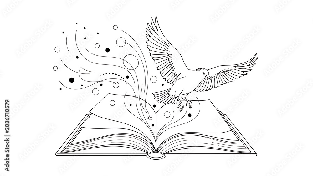 Fototapeta premium Book with bird flying above open pages, transparent background, isolated on a, transparent background, open, book pages