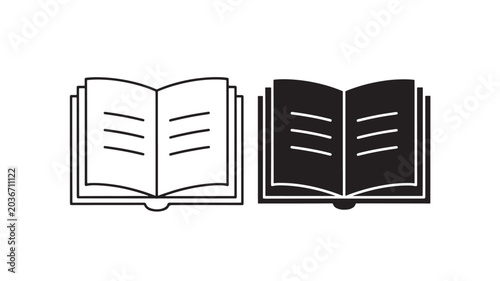 Bild auf Leinwand Open Book Icons Showing Black and White Pages, Minimal Line Art Style for Educat