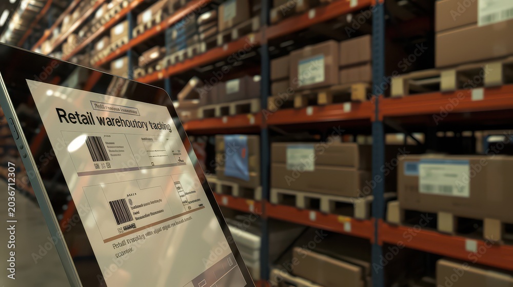 Fototapeta premium Warehouse inventory tracking sheet on clipboard in storage facility