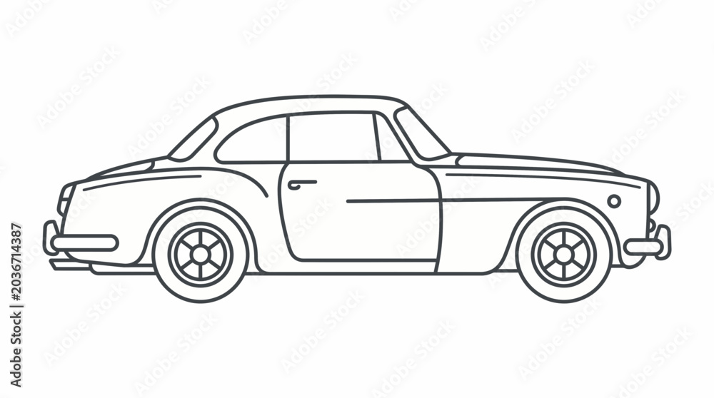 Obraz premium Classic vintage car side view outline icon, simple vector illustration of a retro automobile for automotive design