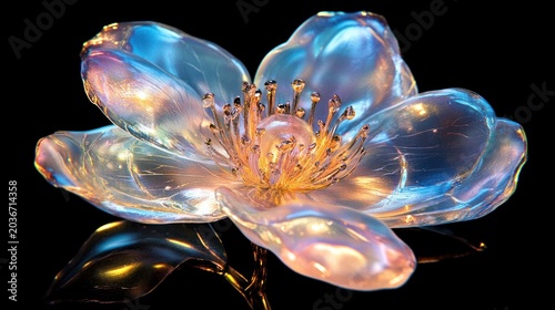 Glowing Transparent Flower on Black Background